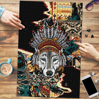 Native American Navajo Wolf Puzzle Grunge Pattern