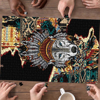 Native American Navajo Wolf Puzzle Grunge Pattern