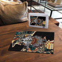 Native American Navajo Wolf Puzzle Grunge Pattern