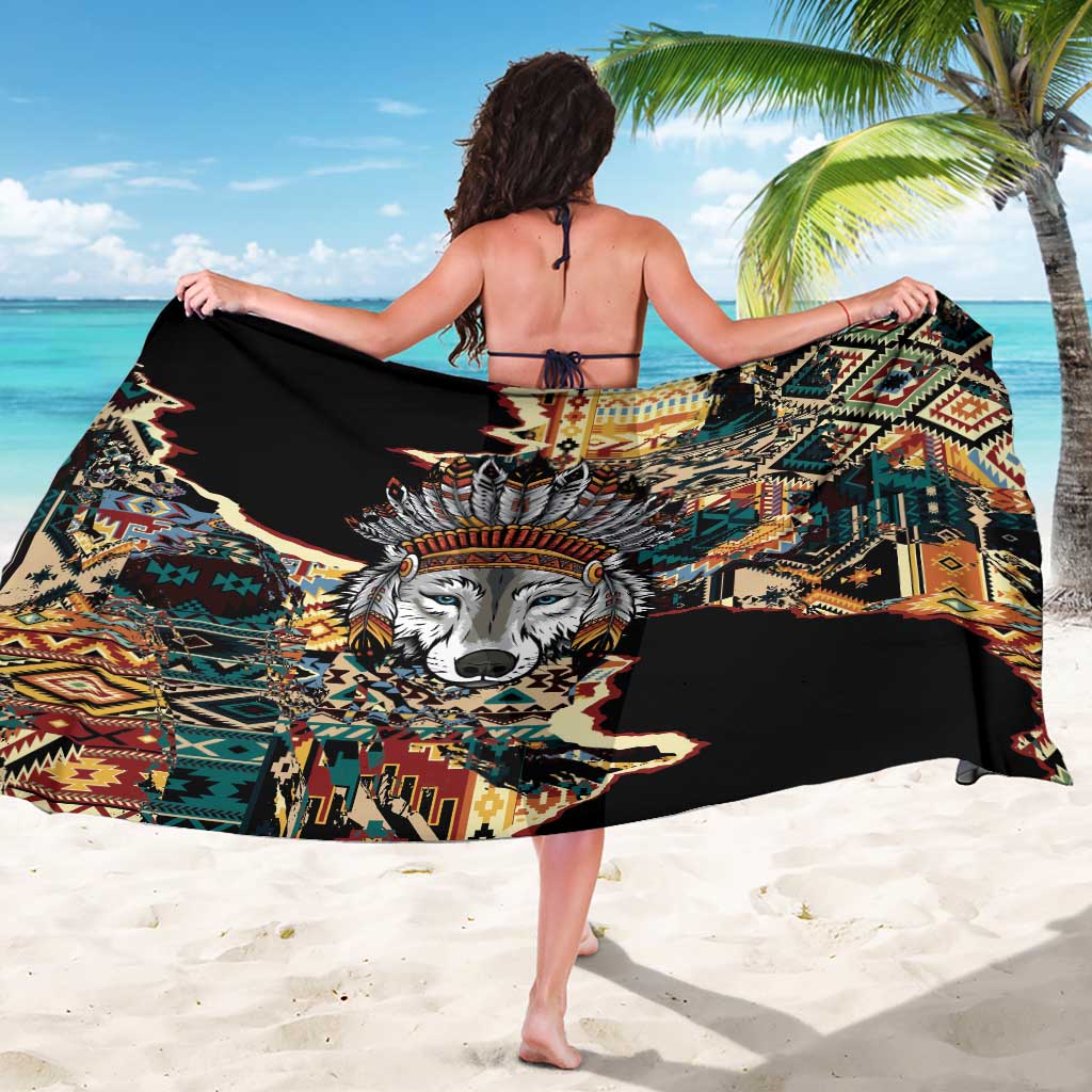 Native American Navajo Wolf Sarong Grunge Pattern