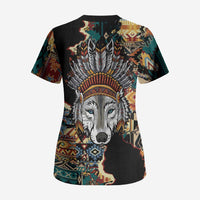 Native American Navajo Wolf Scrub Top Grunge Pattern