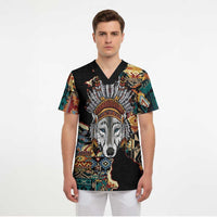 Native American Navajo Wolf Scrub Top Grunge Pattern