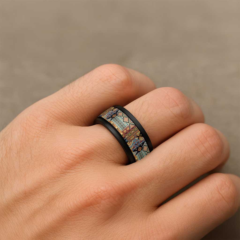 Native American Navajo Wolf Spinner Ring Grunge Pattern