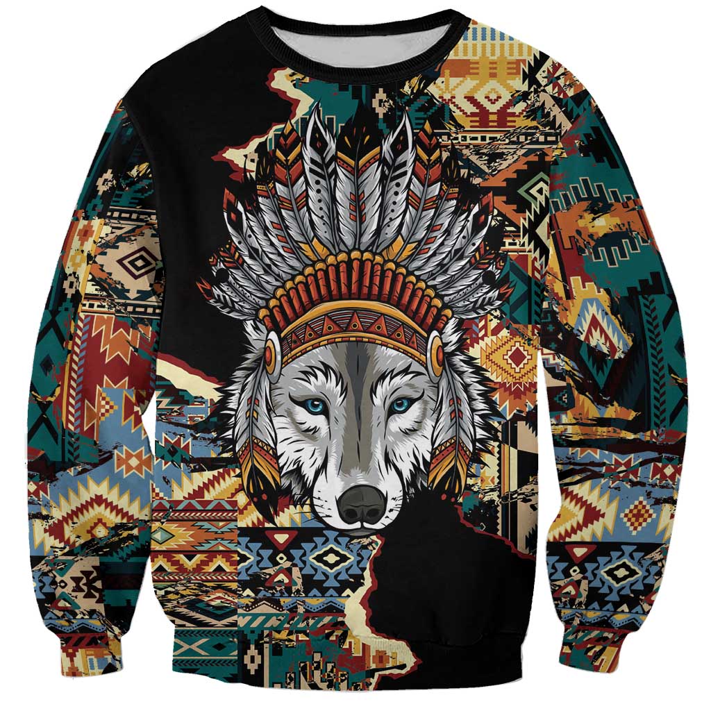 Native American Navajo Wolf Sweatshirt Grunge Pattern