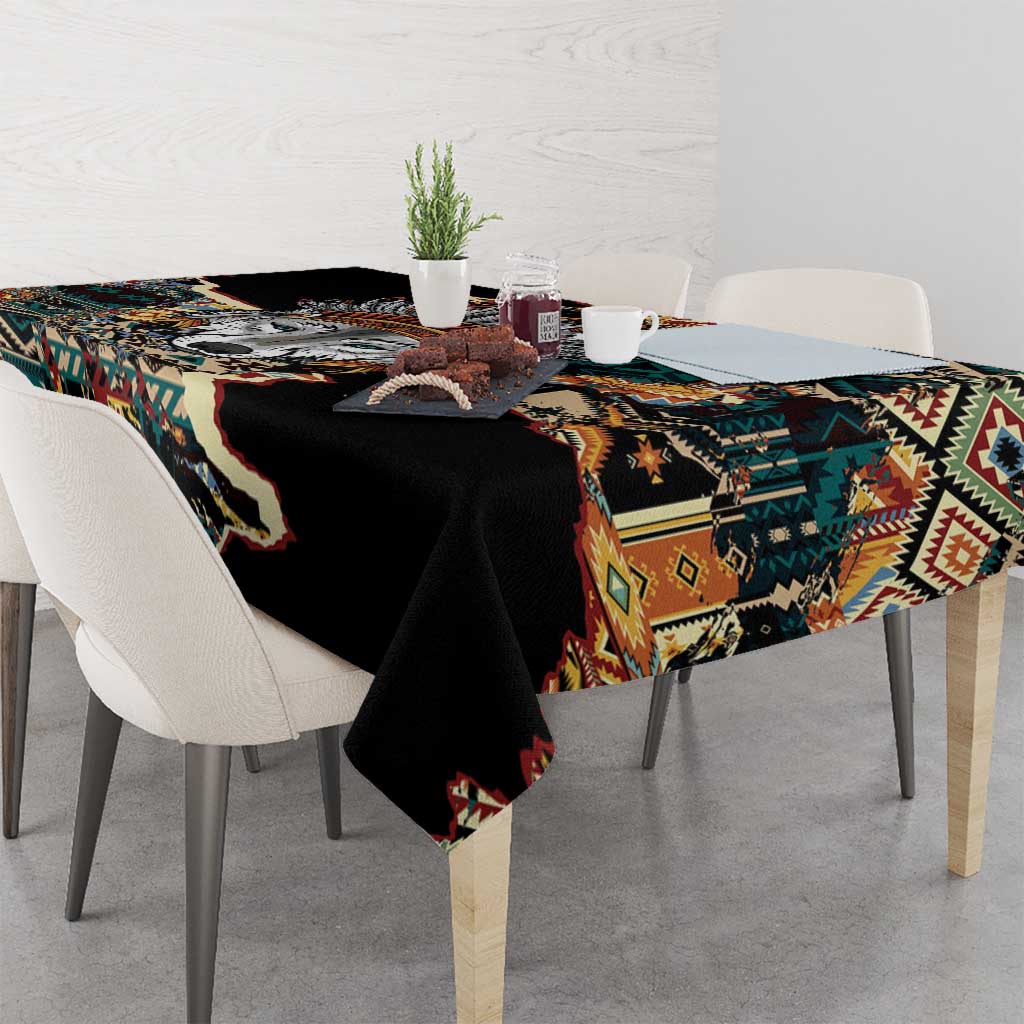Native American Navajo Wolf Tablecloth Grunge Pattern