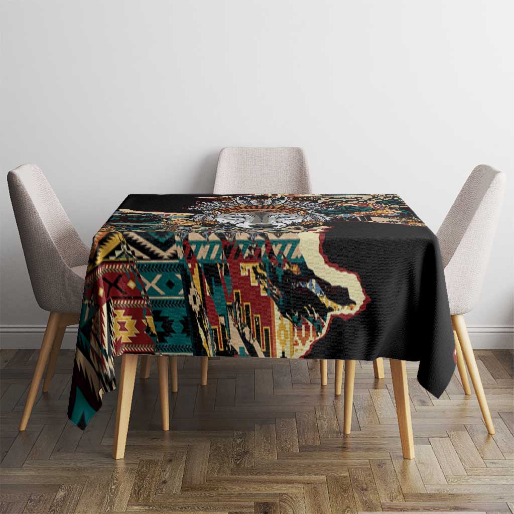 Native American Navajo Wolf Tablecloth Grunge Pattern