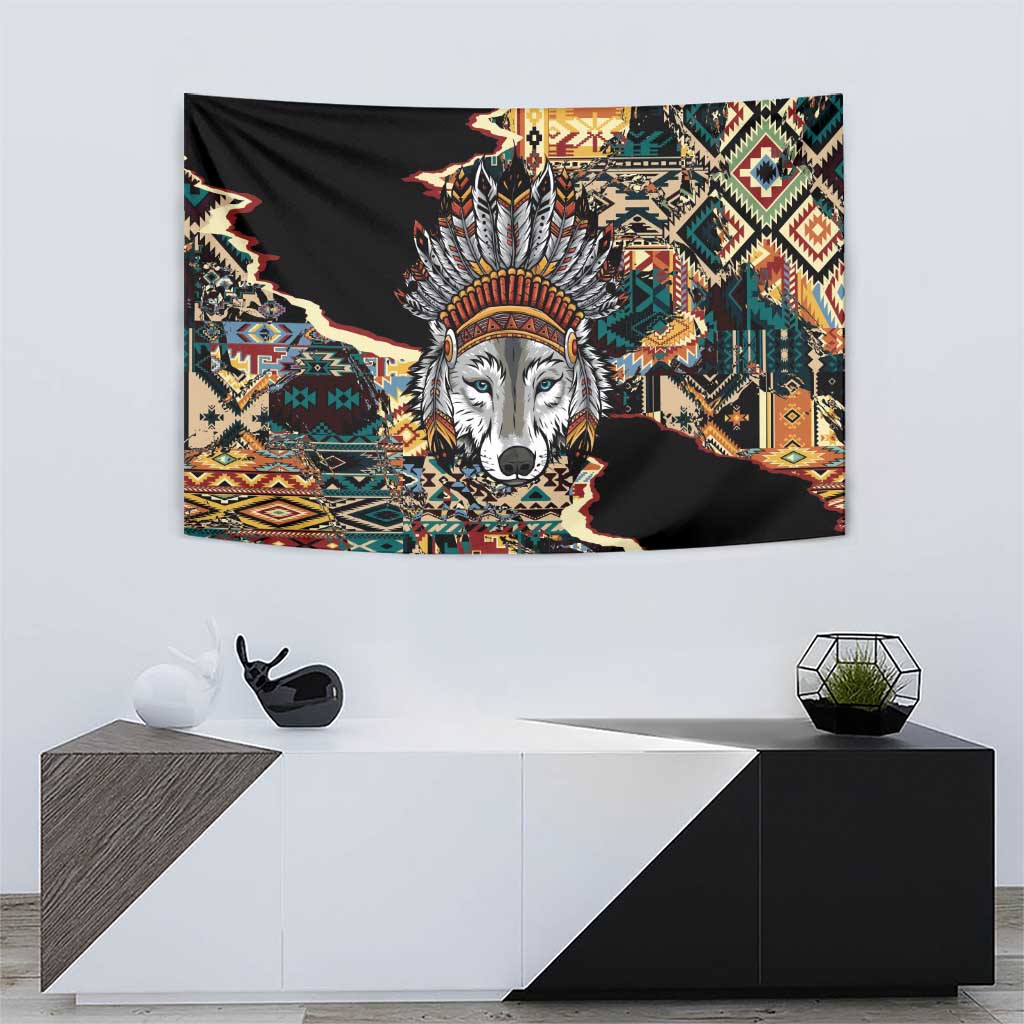 Native American Navajo Wolf Tapestry Grunge Pattern