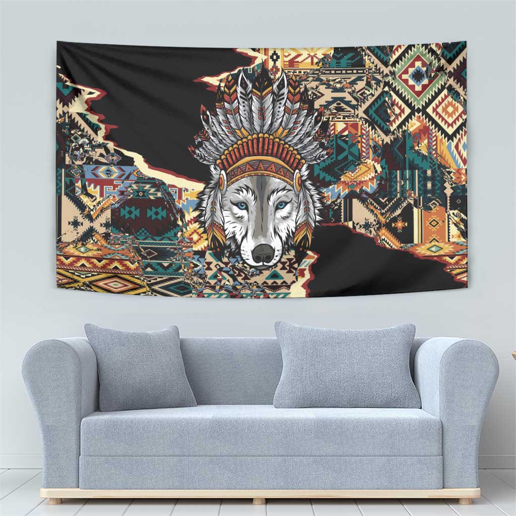 Native American Navajo Wolf Tapestry Grunge Pattern