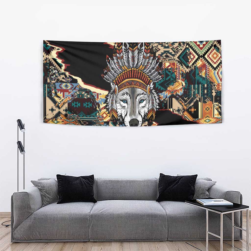 Native American Navajo Wolf Tapestry Grunge Pattern