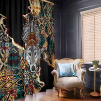 Native American Navajo Wolf Window Curtain Grunge Pattern