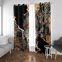 Native American Navajo Wolf Window Curtain Grunge Pattern