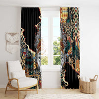 Native American Navajo Wolf Window Curtain Grunge Pattern