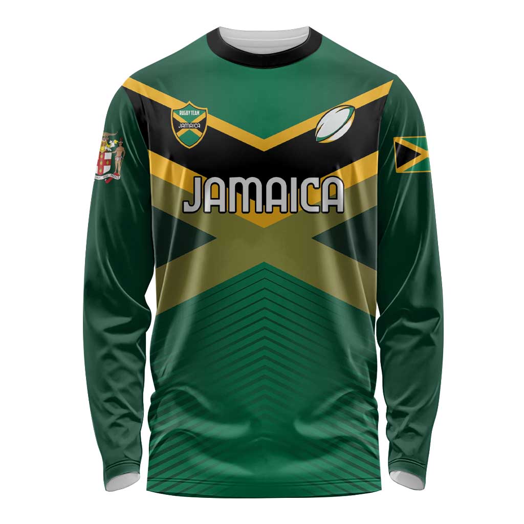 Custom Rugby Jamaica Long Sleeve Shirt Reggae Warriors Go Champions