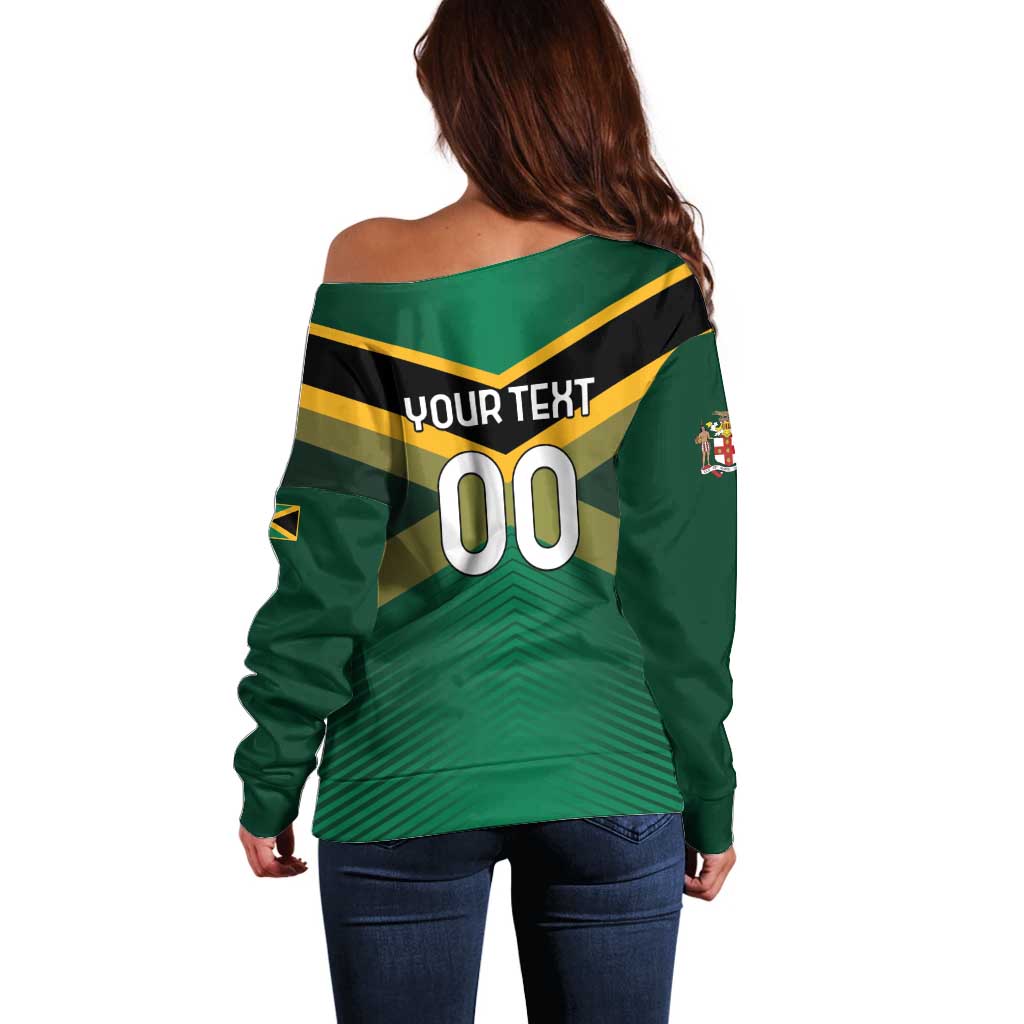 Custom Rugby Jamaica Off Shoulder Sweater Reggae Warriors Go Champions