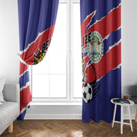 Blue window curtains with Belize flag diagonal stripe and Jaguars mascot print