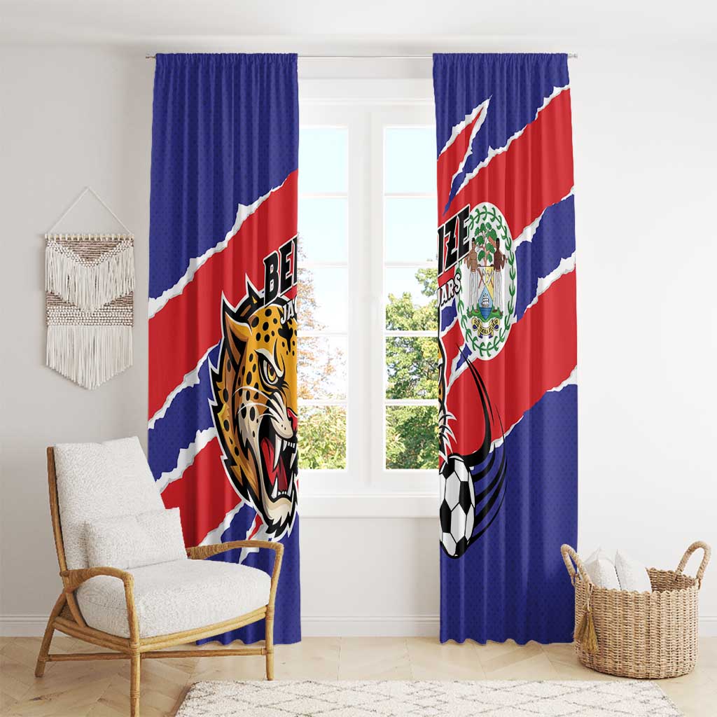 Blue Belize-themed curtain pair with Jaguars mascot and soccer ball design