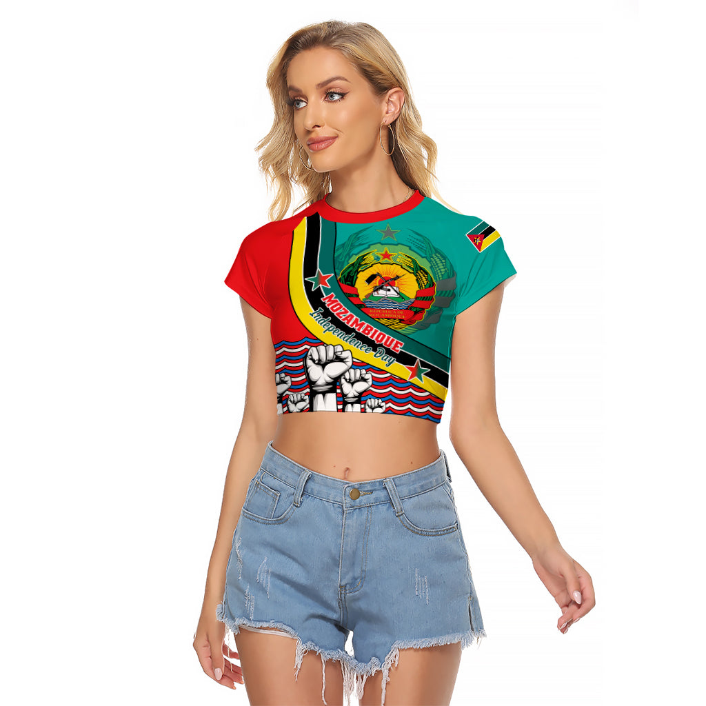 Mozambique Independence Day Raglan Cropped T Shirt Mozambiki Emblem Happy 48th Anniversary - Wonder Print Shop