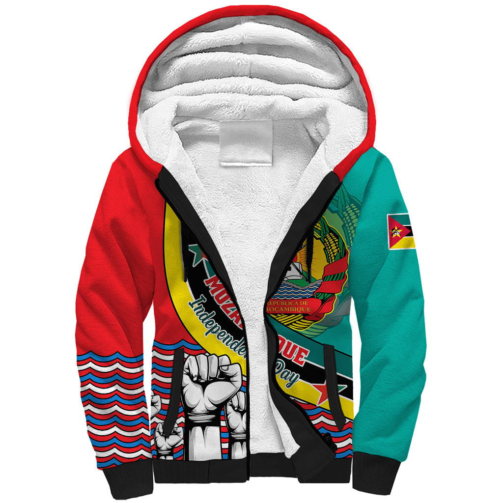 Mozambique Independence Day Sherpa Hoodie Mozambiki Emblem Happy 48th Anniversary - Wonder Print Shop