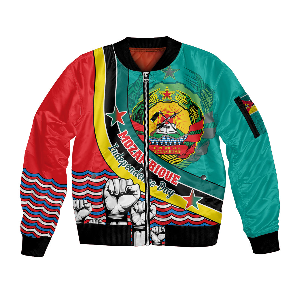 Mozambique Independence Day Sleeve Zip Bomber Jacket Mozambiki Emblem Happy 48th Anniversary - Wonder Print Shop