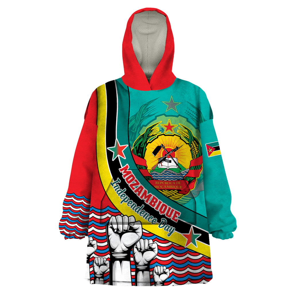 Mozambique Independence Day Wearable Blanket Hoodie Mozambiki Emblem Happy 48th Anniversary - Wonder Print Shop