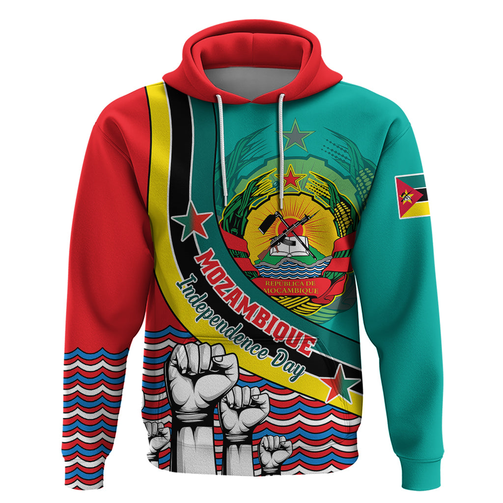 Personalised Mozambique Independence Day Hoodie Mozambiki Emblem Happy 48th Anniversary - Wonder Print Shop