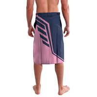 Navy and pink football bermuda shorts with large side graphic and diagonal stripe pattern