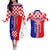 Croatia Couples Matching Off The Shoulder Long Sleeve Dress and Hawaiian Shirt Hrvatska Interlace With Coat Of Arms - Wonder Print Shop