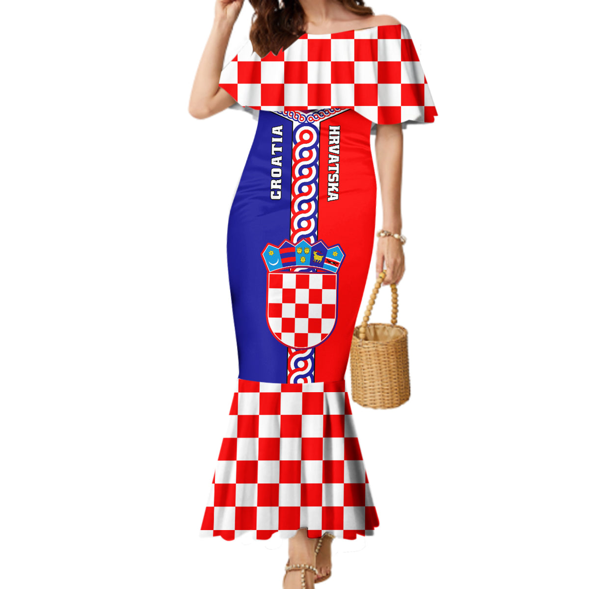 Croatia Mermaid Dress Hrvatska Interlace With Coat Of Arms - Wonder Print Shop