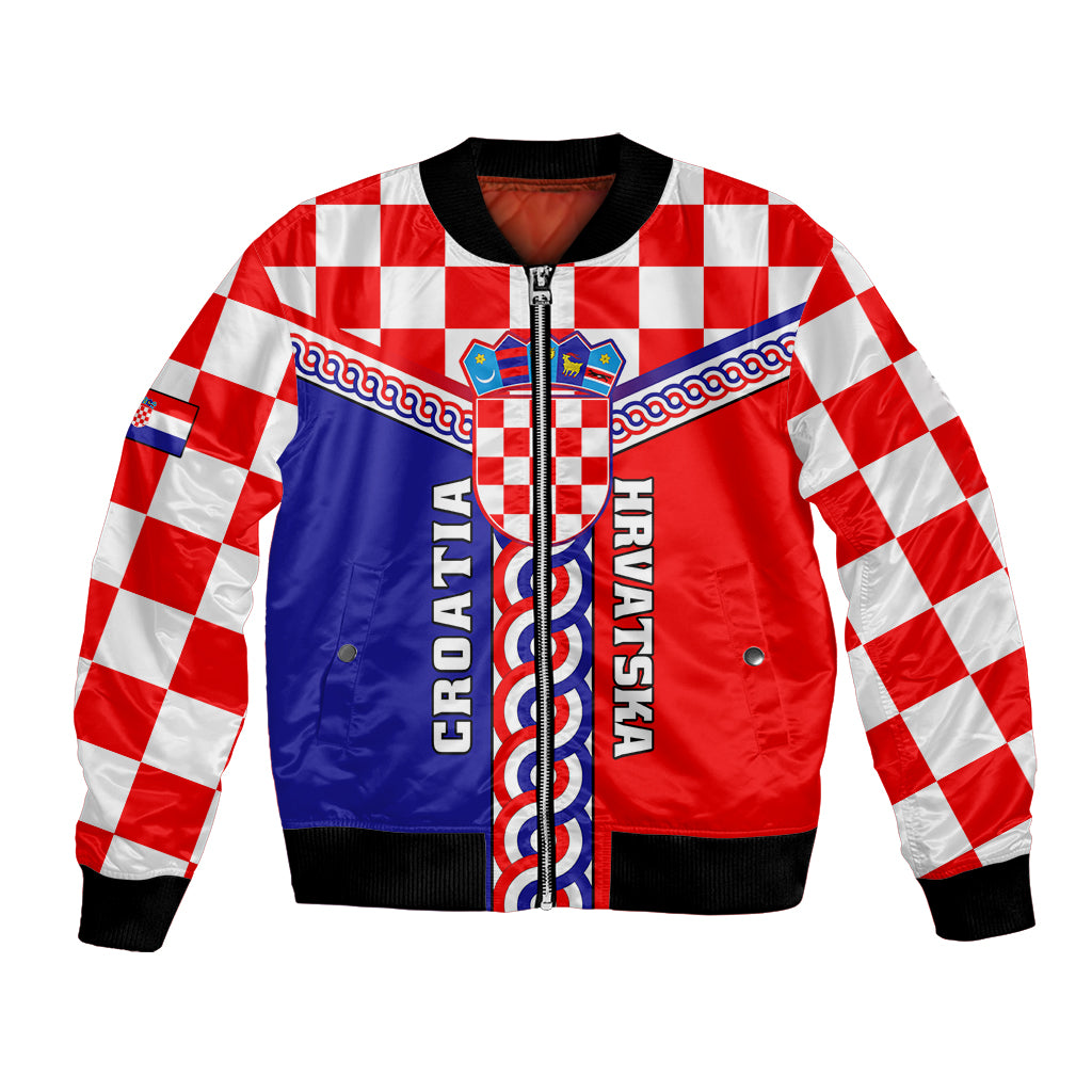Croatia interlace bomber jacket with crest, red/blue checker sleeves, front zip