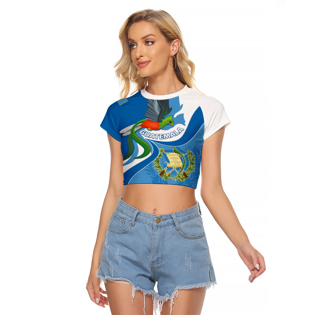 Guatemala Raglan Cropped T Shirt Guatemalan Quetzal With Coat of Arms - Wonder Print Shop