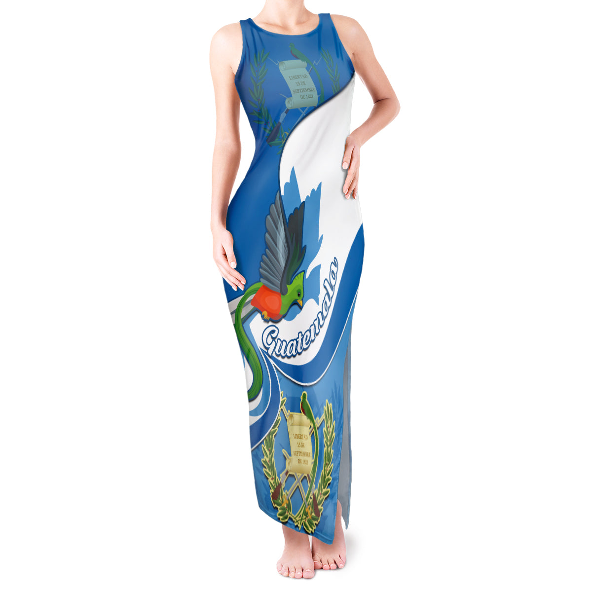 Guatemala Tank Maxi Dress Guatemalan Quetzal With Coat of Arms - Wonder Print Shop