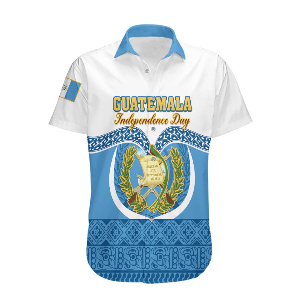 Guatemala Independence Day Hawaiian Shirt Guatemalan Coat of Arms Mix Maya Pattern - Wonder Print Shop