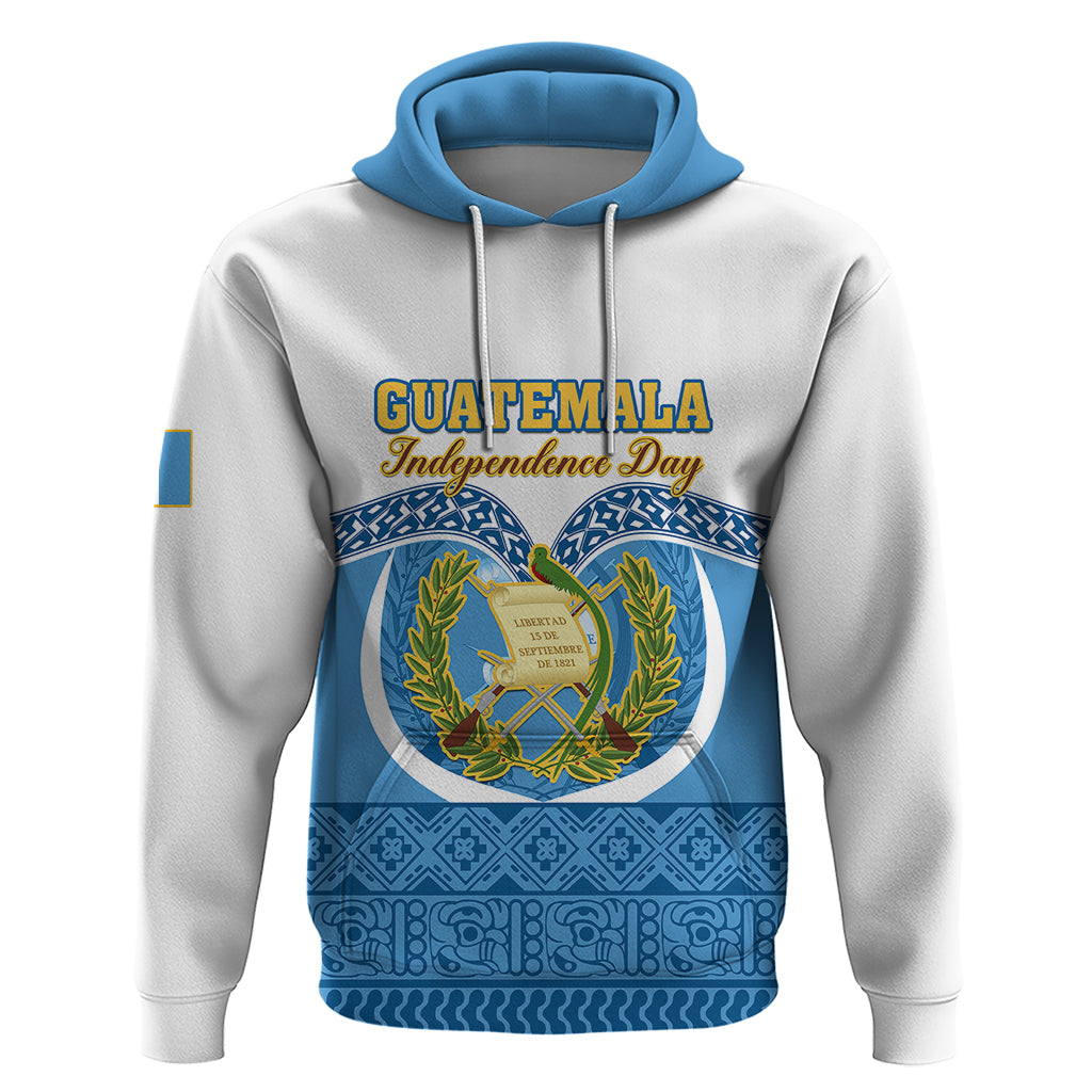 Guatemala Independence Day Hoodie Guatemalan Coat of Arms Mix Maya Pattern - Wonder Print Shop