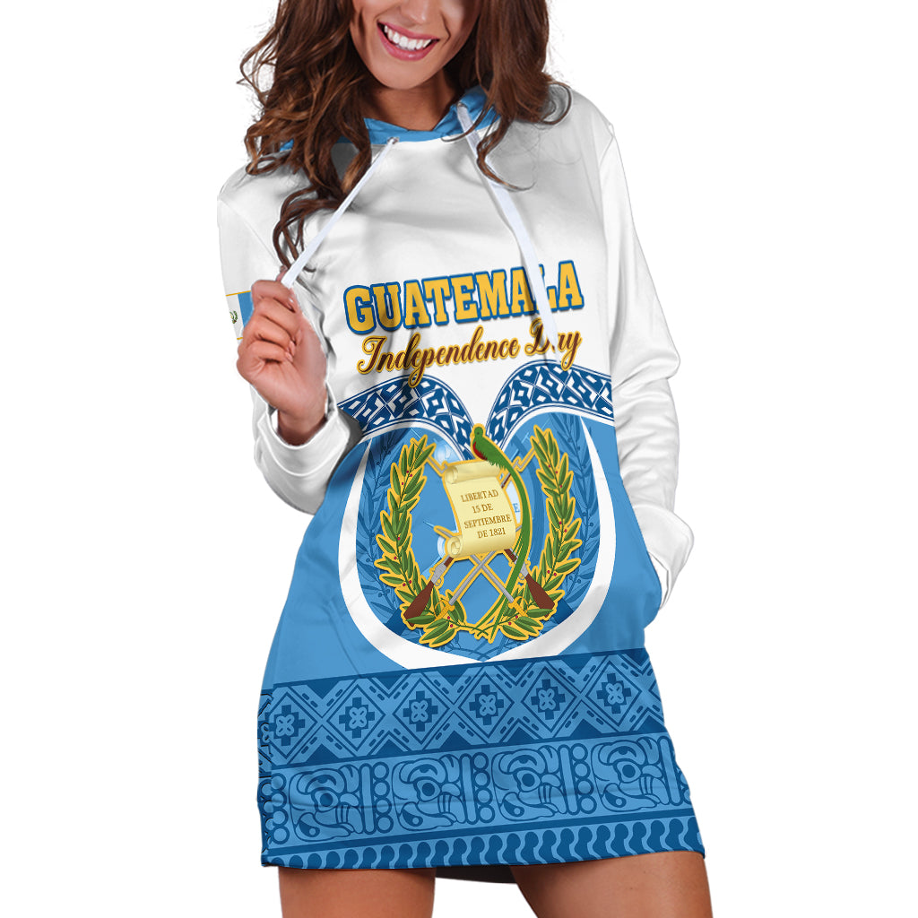 Guatemala Independence Day Hoodie Dress Guatemalan Coat of Arms Mix Maya Pattern - Wonder Print Shop