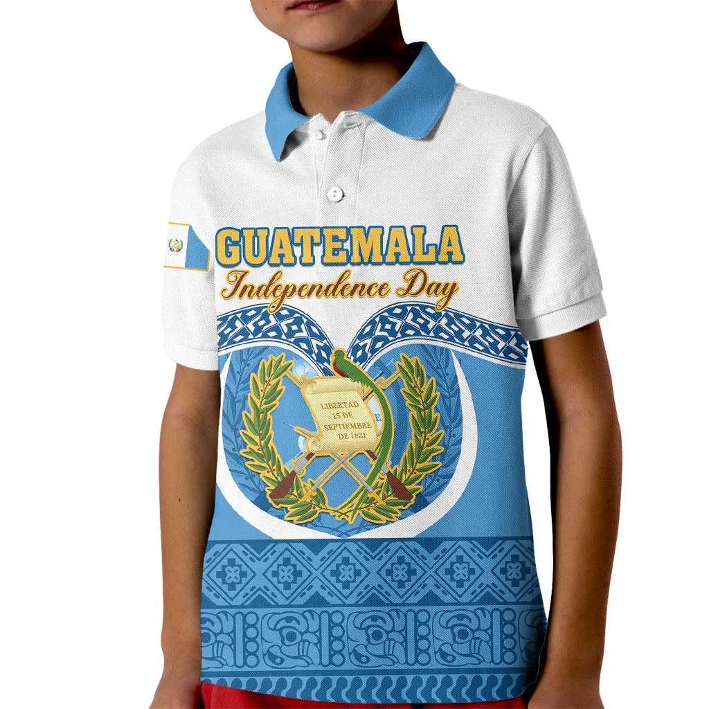 Guatemala Independence Day Kid Polo Shirt Guatemalan Coat of Arms Mix Maya Pattern - Wonder Print Shop