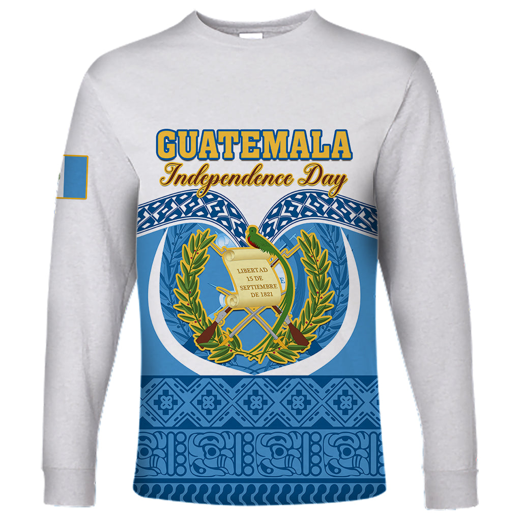 Guatemala Independence Day Long Sleeve Shirt Guatemalan Coat of Arms Mix Maya Pattern - Wonder Print Shop