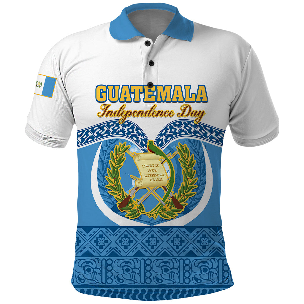 Guatemala Independence Day Polo Shirt Guatemalan Coat of Arms Mix Maya Pattern - Wonder Print Shop