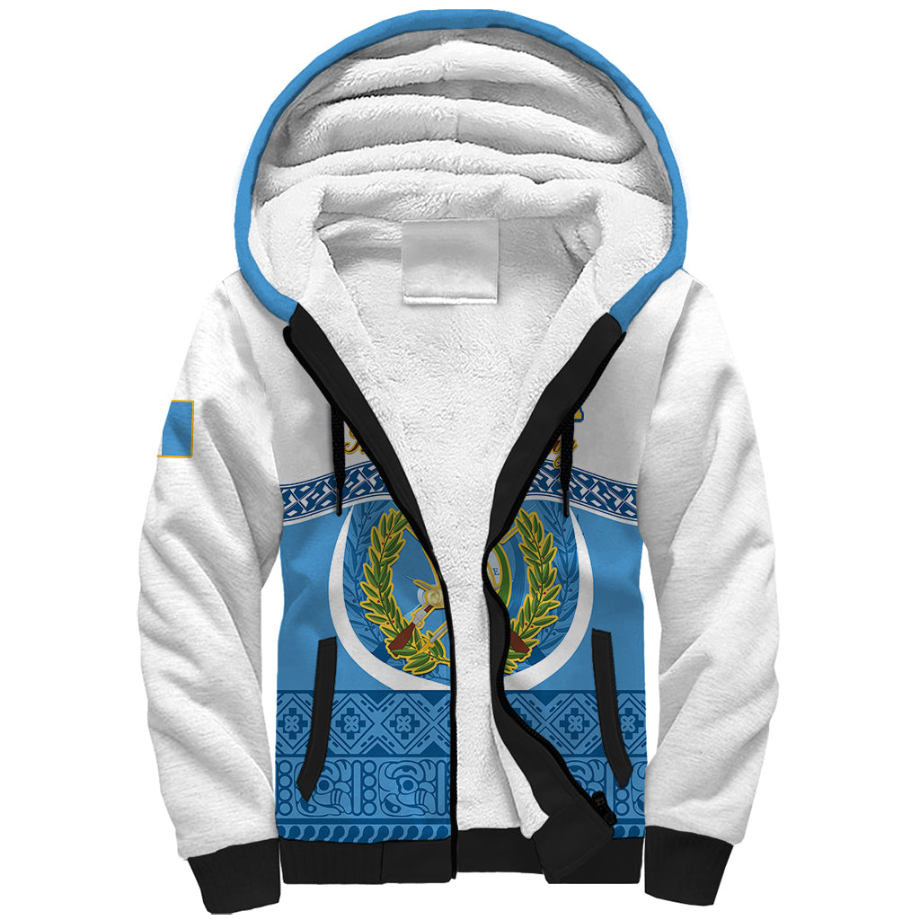 Guatemala Independence Day Sherpa Hoodie Guatemalan Coat of Arms Mix Maya Pattern - Wonder Print Shop