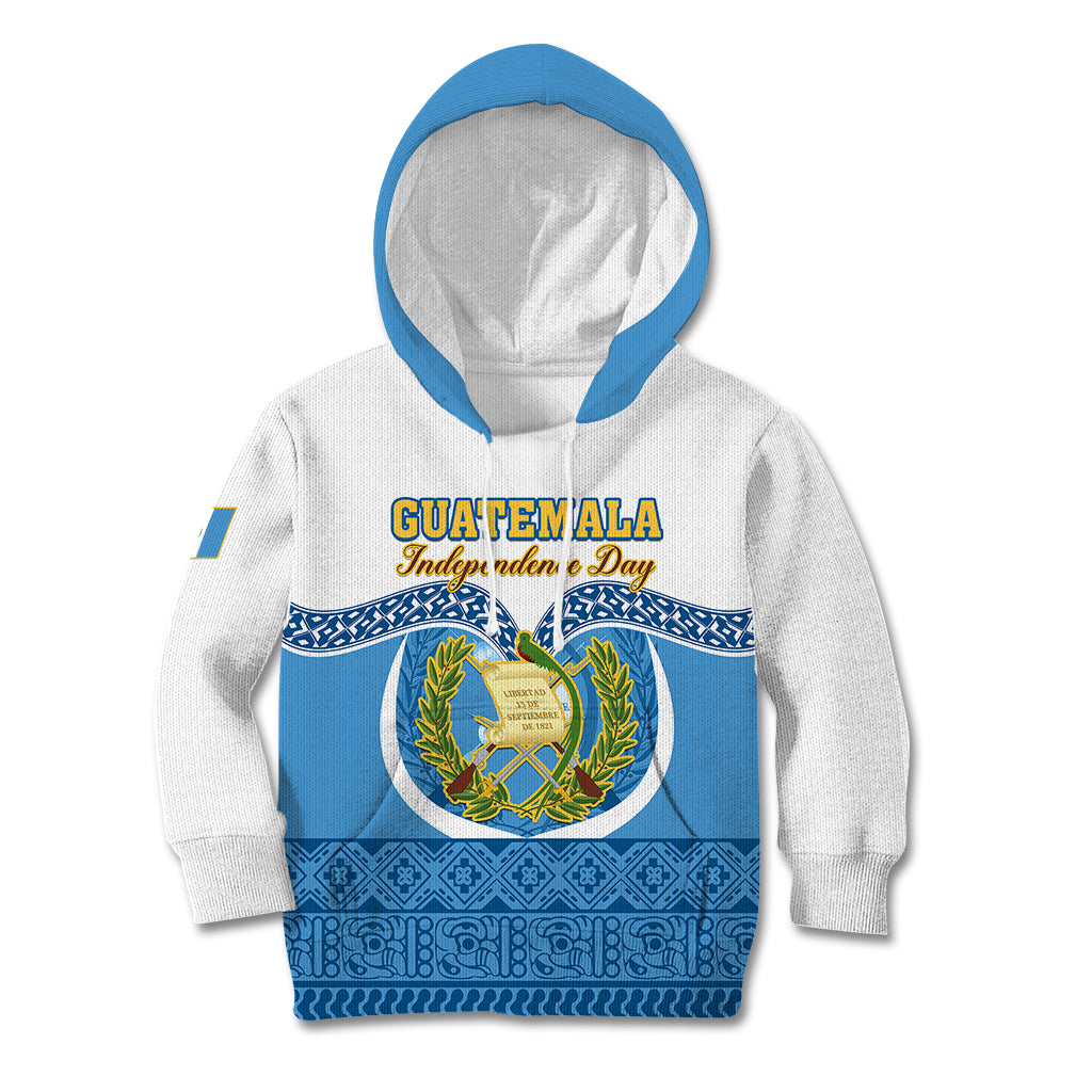 Personalised Guatemala Independence Day Kid Hoodie Guatemalan Coat of Arms Mix Maya Pattern - Wonder Print Shop