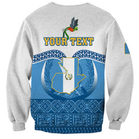 Light gray crewneck sweatshirt back with 'YOUR TEXT' over blue Guatemala emblem map