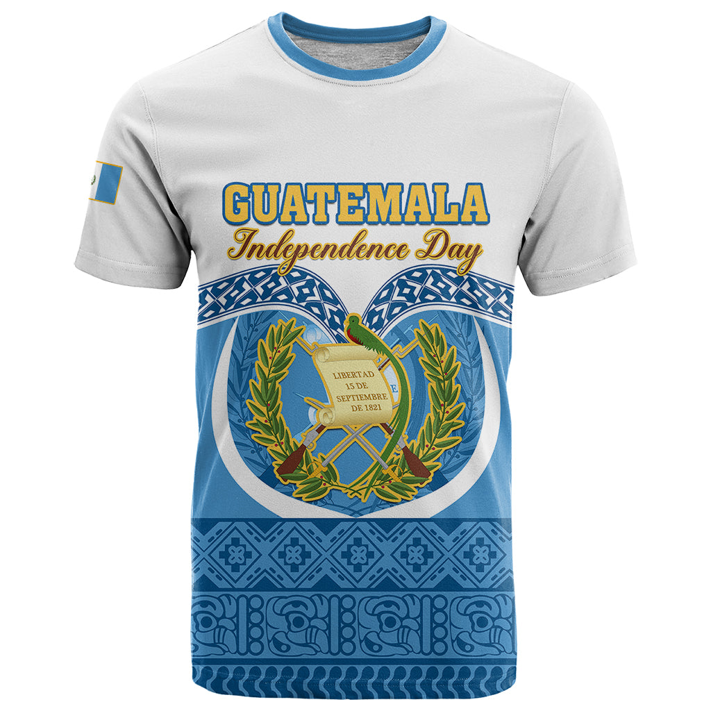 Personalised Guatemala Independence Day T Shirt Guatemalan Coat of Arms Mix Maya Pattern - Wonder Print Shop