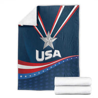 Blue USA-themed blanket with large star emblem, Union Jack stripes, and USA lettering