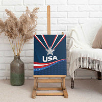 USA canvas wall art standing on easel with silver star, “USA” lettering, and stripes