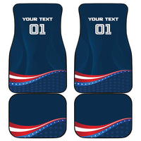 Set of 4 blue car floor mats with American flag wavy stripe, star pattern, YOUR TEXT 01