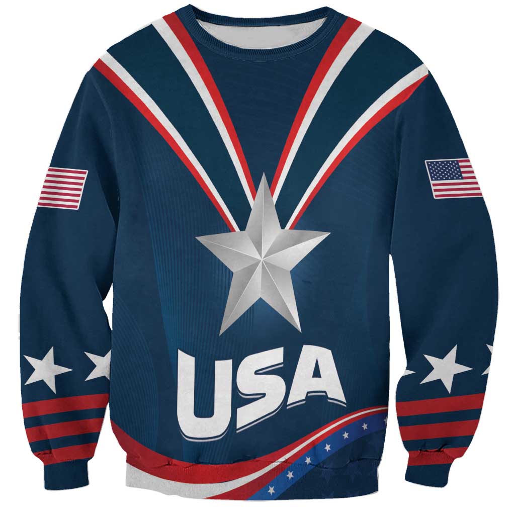 Custom USA star medal sweatshirt, dark blue with USA logo and star graphic