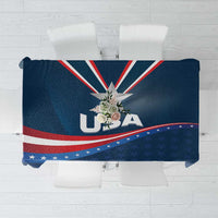 Navy blue USA star medal tablecloth with red and white stripe accents