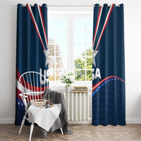 USA star window curtain, blue with red-and-white stripes, tall white star and USA graphic