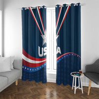 USA star window curtain with hooks, blue with star and red/white stripes, side-by-side panels