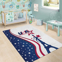 Kids room area rug with USA flag design and Eiffel Tower illustration on white base