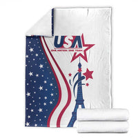 USA Eiffel Tower blanket, white with blue star section and red star accents; folded set